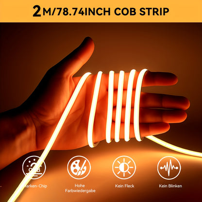Bande Lumineuse LED COB HOTU, Alimentation USB Flexible Auto-Adhésive Découpable 400 Lampes, Conception Mètre Sans Faisceau pour Meubles Armoire, Base de Cuisine, Éclairage Ambiant Chambre Blanc Chaud, Couleur Lumière du Jour Réglable