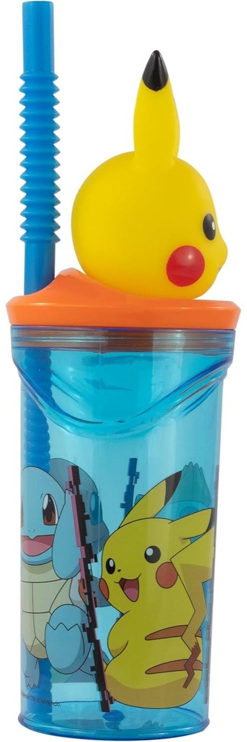 POKÉMON - Tasse de 360 ml avec Paille et Personnage 3D pour Enfants - Pikachu
