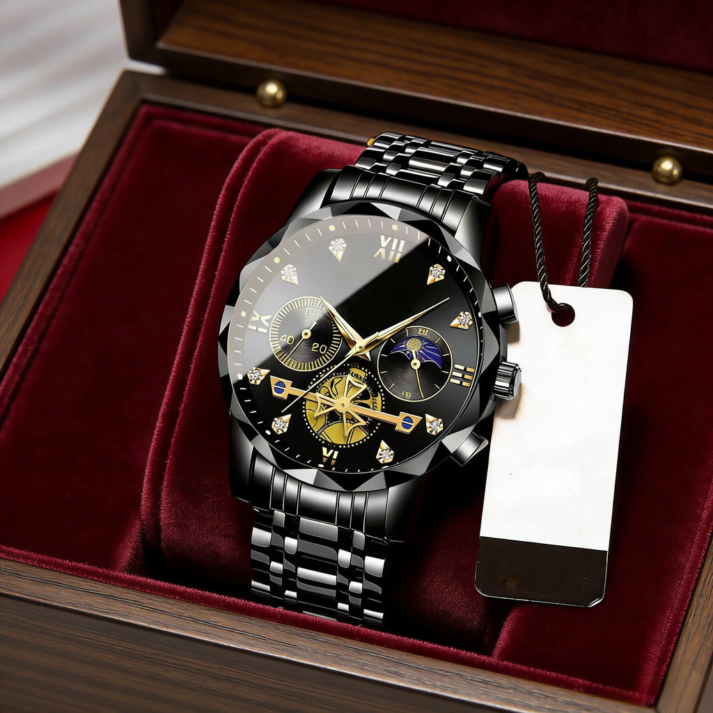 Montre luxueuse en acier inoxydable à écailles, montre entièrement en acier inoxydable massif, premier choix pour les cadeaux d'affaires (Le produit n'inclut pas de boîte en bois)