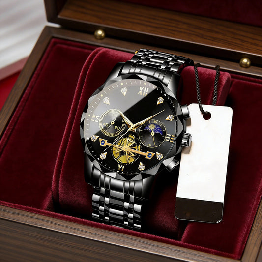 Montre luxueuse en acier inoxydable à écailles, montre entièrement en acier inoxydable massif, premier choix pour les cadeaux d'affaires (Le produit n'inclut pas de boîte en bois)