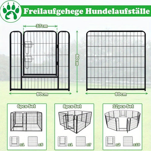 Enceinte de Jeu pour Chien 80x80cm Ensemble d'Enclos à Course Libre avec Portes et Ancrements au Sol, Enceinte Pliable pour Chiots, Clôture Portable pour Jardinage et Camping