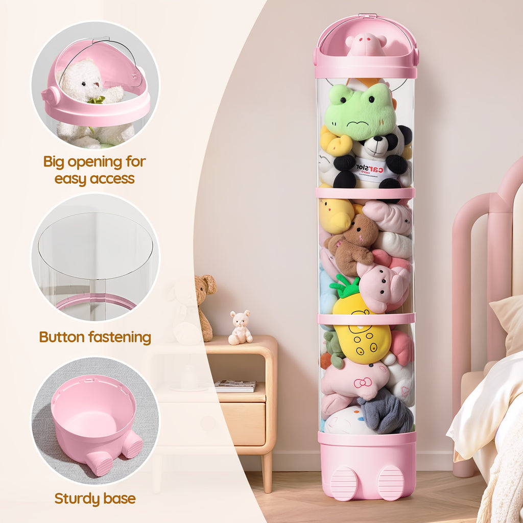 Boîte de rangement pour jouets de 162 cm, organisateur de jouets transparent avec couvercle anti-poussière et loquets de sécurité, peut contenir plus de 80 poupées, assemblage facile sans outils, rangement pour animaux en peluche pour la décoration intéri