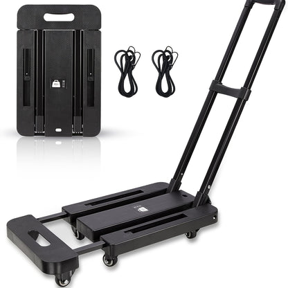 Chariot pliable avec 2 cordes élastiques, 6 roues, capacité 200 kg, pour bagages, voyages, courses, déménagement et bureau