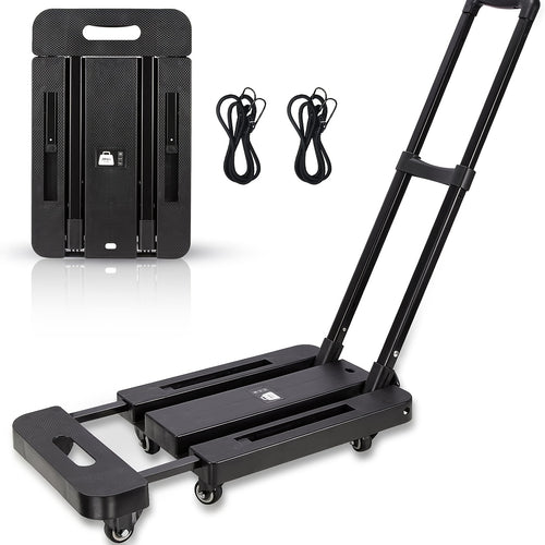 Chariot pliable avec 2 cordes élastiques, 6 roues, capacité 200 kg, pour bagages, voyages, courses, déménagement et bureau