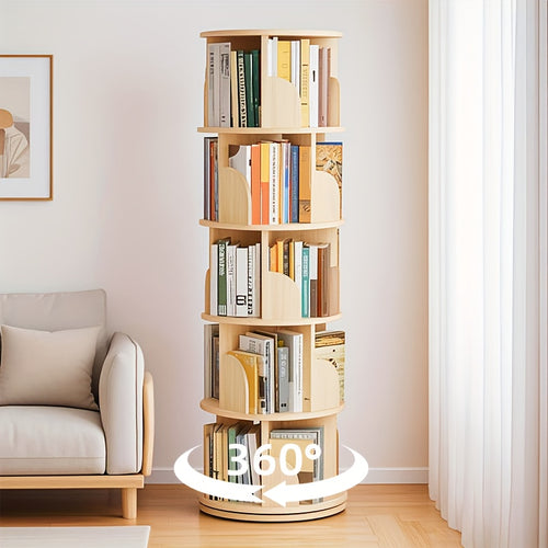 Étagère à livres rotative à 360°, 1 pièce, 3/4/5 niveaux, diamètre 46×H160cm, étagère de rangement peu encombrante pour salon, chambre, bureau, design moderne