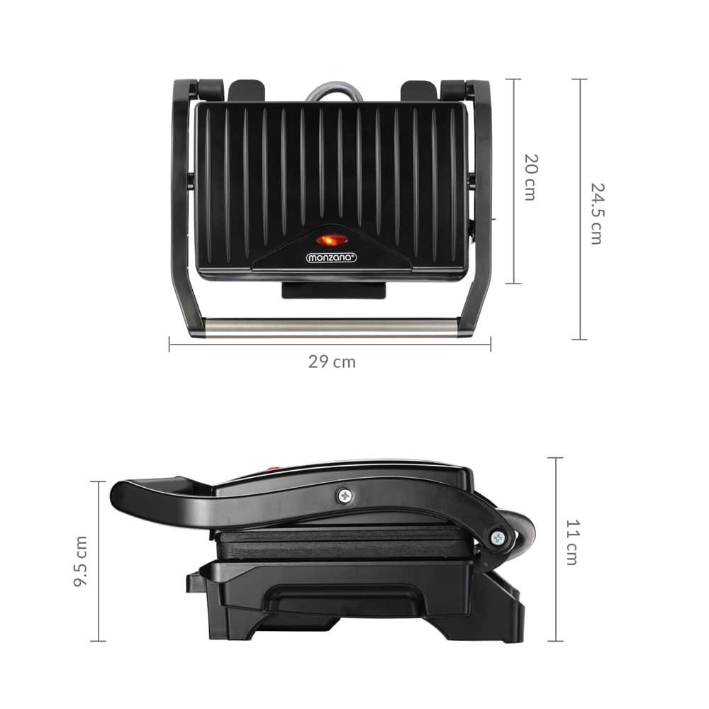 MONZANA® Grill Contact Antiadhésif Sécurité Verrouillage Cool-Touch Cuisine Électrique Grill Table Grill Sandwich Maker Panini Toaster 1500W Noir
