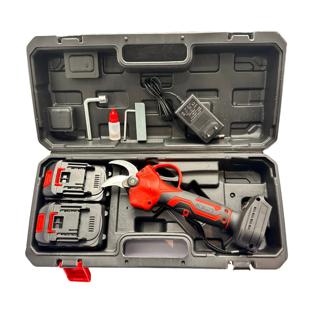 Ensemble de 9 accessoires comprenant des ciseaux électriques sans fil au lithium, une sécateur électrique avec 2 batteries 1500 mAh, 40 mm, écran, moteur sans balais pour le jardinage, les vergers, les vignobles