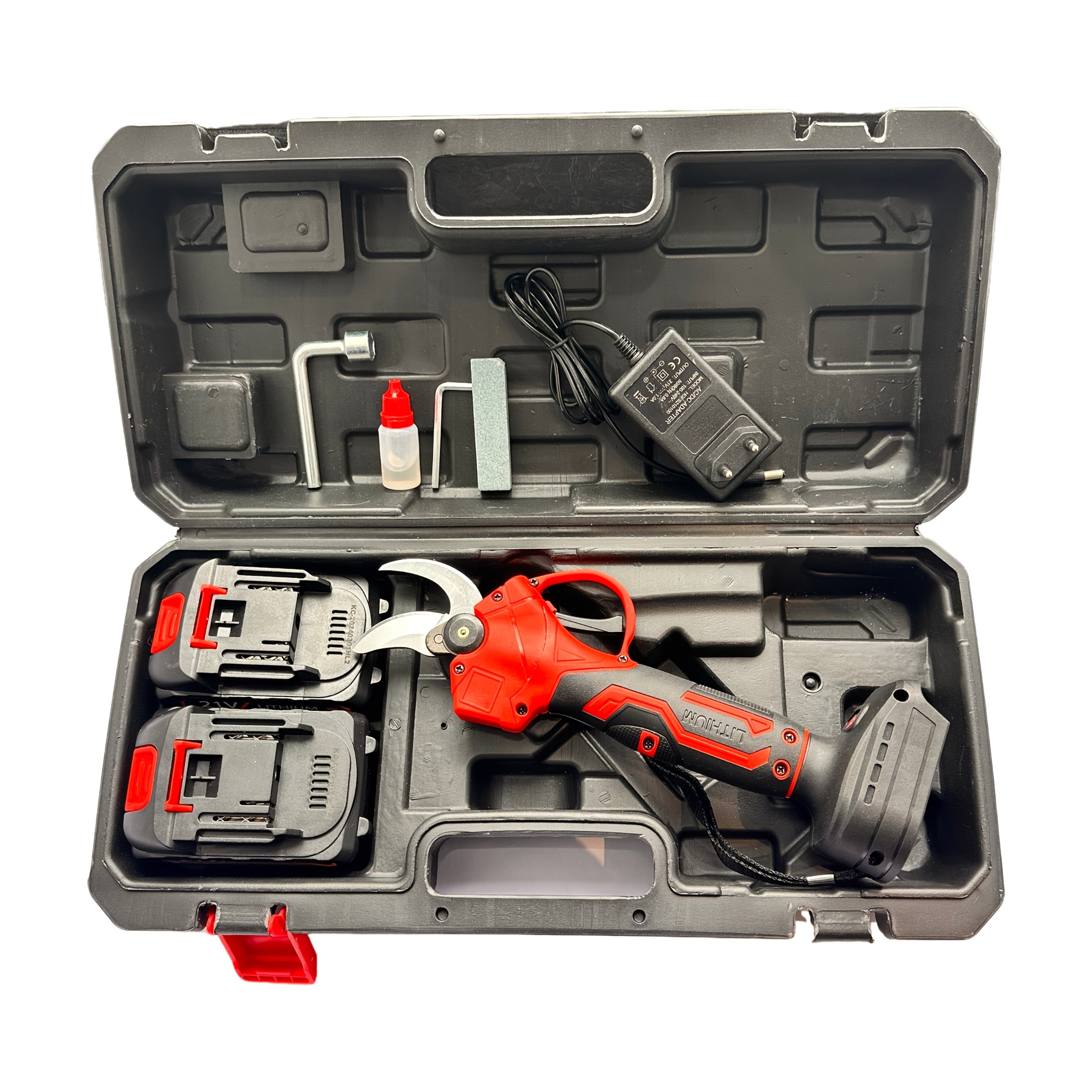 Ensemble de 9 accessoires comprenant des ciseaux électriques sans fil au lithium, une sécateur électrique avec 2 batteries 1500 mAh, 40 mm, écran, moteur sans balais pour le jardinage, les vergers, les vignobles