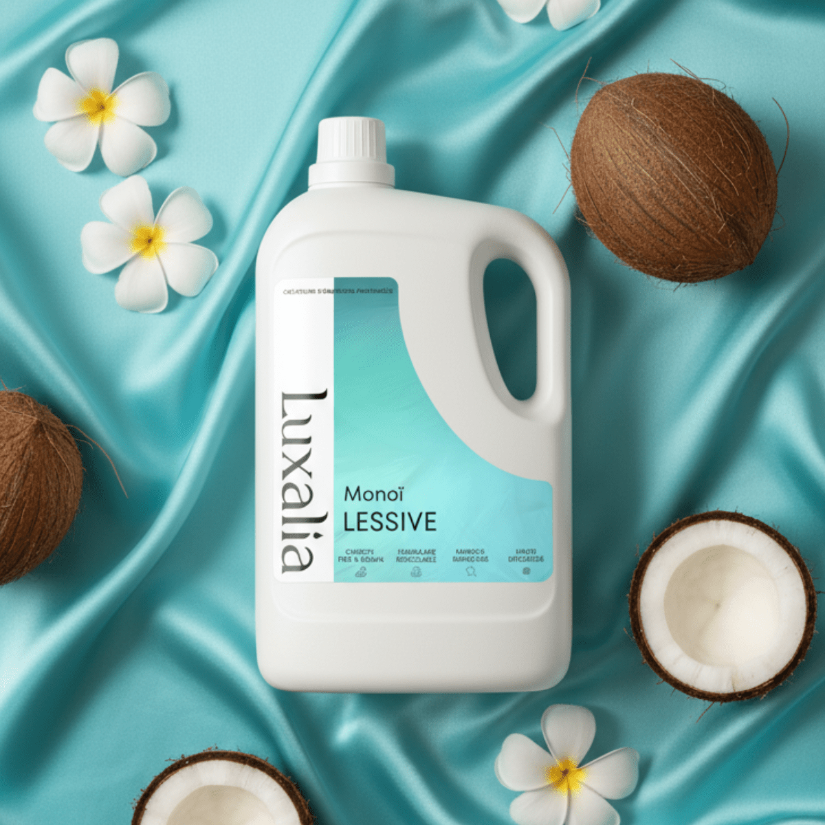 Lessive Monoï 5 Litres - Sans Conservateurs MIT / BIT / CMIT - Fleur de Tiaré & Noix de Coco - Jusqu'à 200 Lavages - Efficace à Froid & Cycle Court - Luxalia