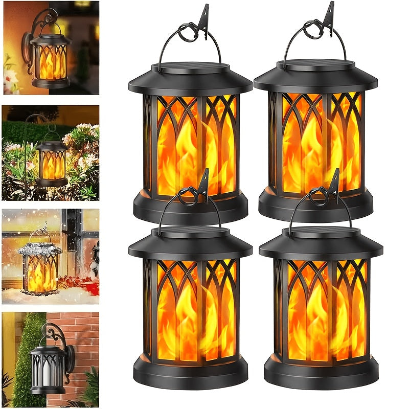 2 Pack Lumières Solaires Extérieures, Lanternes Solaires Suspendues avec Effets de Flamme, Décoration de Jardin IPX5 avec Pinces pour Extérieur, Cour, Balcon, Halloween