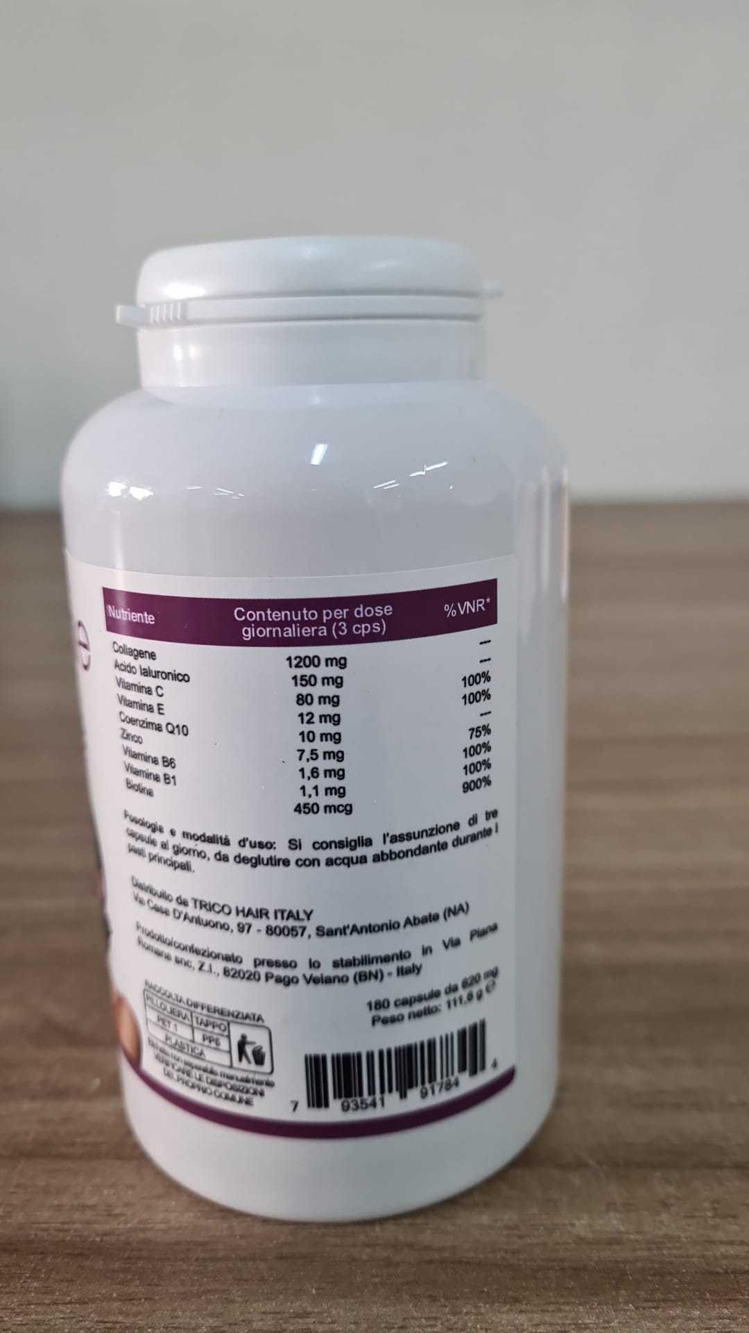 Collagène et Acide Hyaluronique 180 Gélules avec Biotine, Coenzyme Q10, Zinc, Vitamines C, E, B1 et B6 – Complément Alimentaire au Collagène