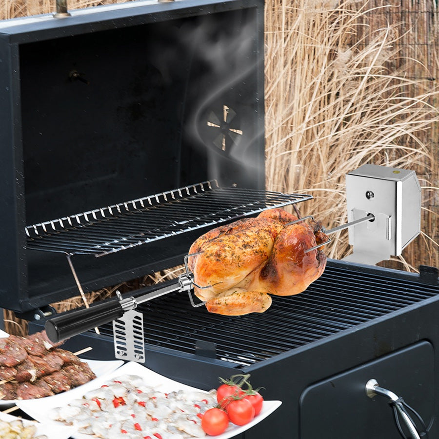 Fourchette Rotative pour Barbecue pour Fêtes avec 4 Aiguilles à Viande en Acier Inoxydable