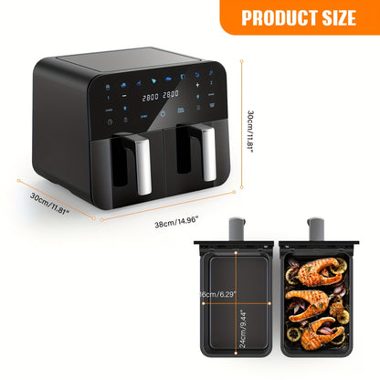 Friteuse à Air Double Panier 10L avec Fenêtres Transparentes, Finition Sync Hi-Fry, Arrêt Automatique, 2 Bacs Indépendants Antiadhésifs de 5L Lavables au Lave-Vaisselle - Noir
