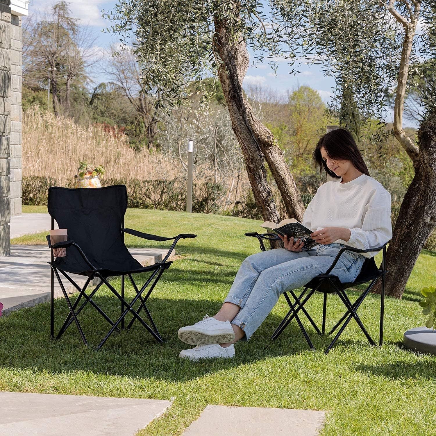 Chaise de camping pliable Baroni Home pour jardin d'extérieur, chaise de camping pliable portable, chaise de camping et de pêche avec porte-gobelet, 20X20X31 pouces (50X50X80 cm)