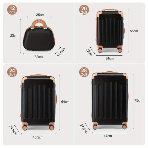 4 pièces Ensemble de Valises avec Valises Rigides 12+20+24+28 Pouces, Roues Spinner, Cadre ABS+Aluminium, Léger et Grande Capacité, avec Cabine 12 Pouces