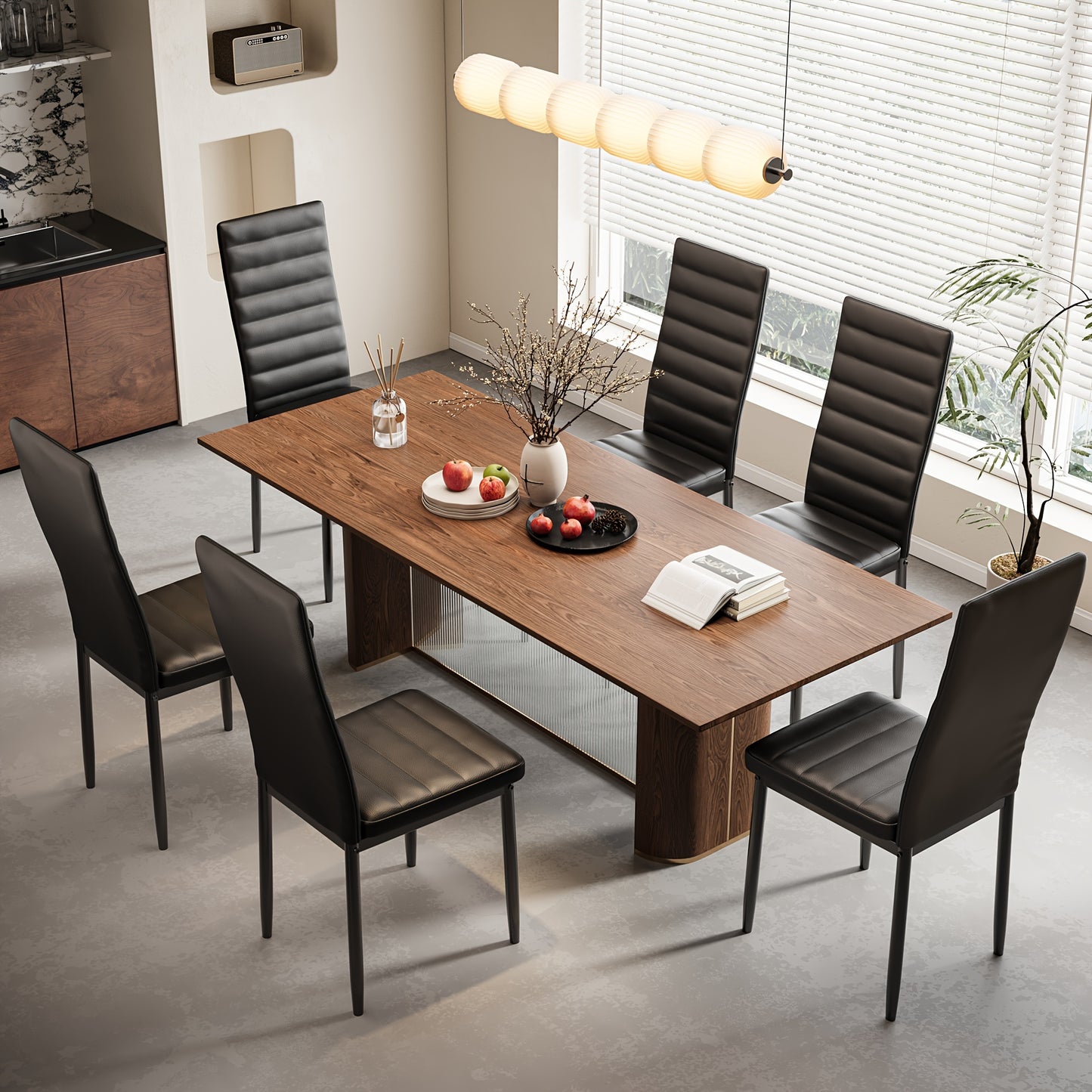 Ensemble de 6 chaises de salle à manger pour cuisine et salle à manger, fausse cuir, dossier haut, moderne
