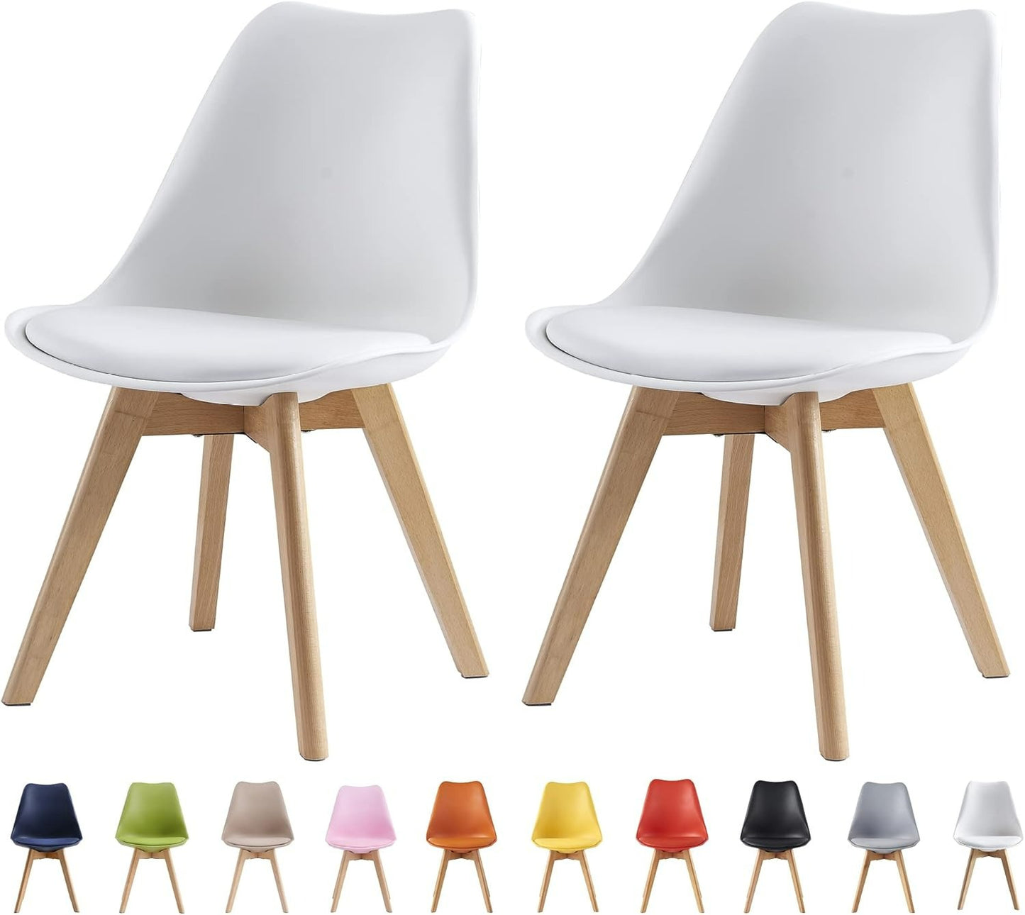 Ensemble de 2 chaises de salle à manger MCC Direct, chaise de cuisine, chaise de bureau, chaise de salon, chaise coquille de designer Eva, disponible en 7 couleurs