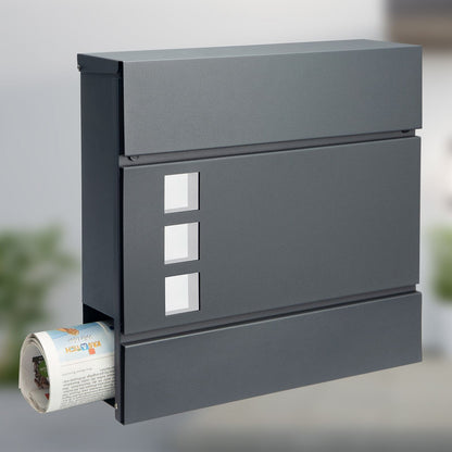 MONZANA® XXL Boîte aux Lettres avec Compartiment pour Journal, Verrouillable, 2 Clés Incluses - Matériel d'Assemblage en Acier Moderne et Simple – Mur à Rouleau de Papier Antracite