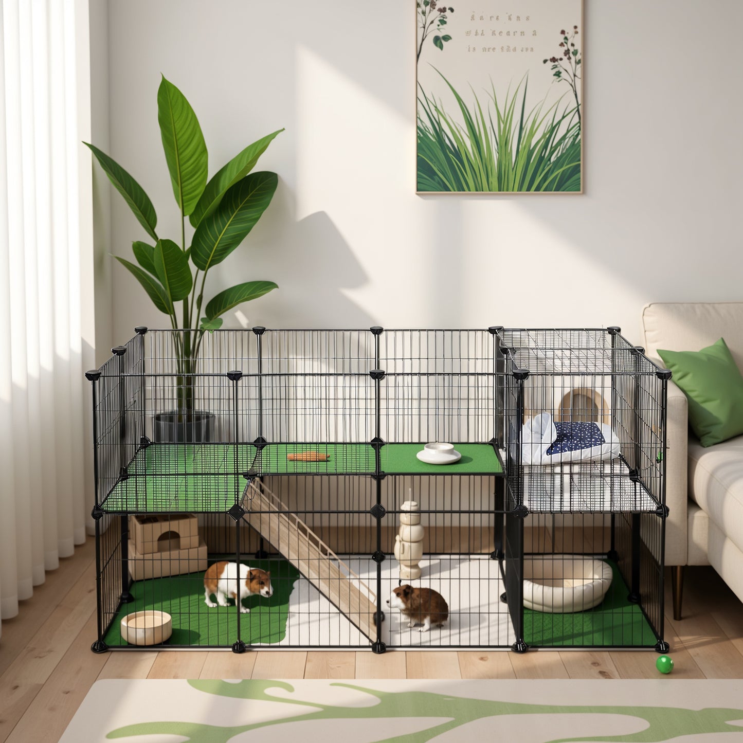 Cage pour Animaux de Compagnie à 2 Étages, à Faire Soi-Même, Clapier, Hamster, Lapin, Grille Métallique, pour l'Intérieur