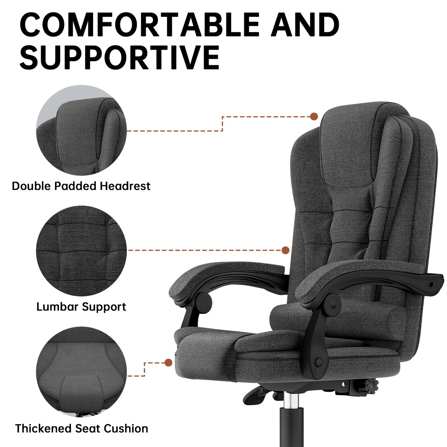 Chaise de bureau exécutive haute dossier, chaise de bureau ergonomique inclinable avec fonction d'inclinaison, chaise d'ordinateur robuste pour le travail à domicile