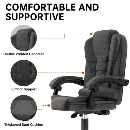 Chaise de bureau exécutive haute dossier, chaise de bureau ergonomique inclinable avec fonction d'inclinaison, chaise d'ordinateur robuste pour le travail à domicile