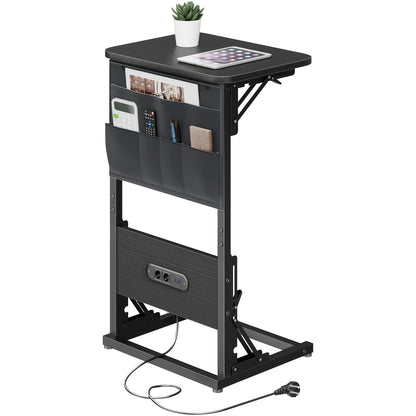 Table d'appoint en forme de C, table à manger pliable et plateau TV avec prises intégrées, table d'appoint pliable peu encombrante pour canapé, fauteuil inclinable, salon et chambre à coucher