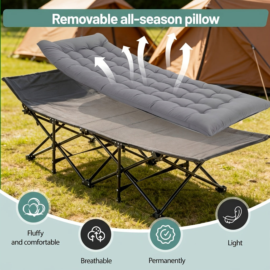 Lit de camping portable, charge maximale de 150 kg, extra large avec matelas épais, lit pliant pour camping en plein air/bureau, sieste à la maison