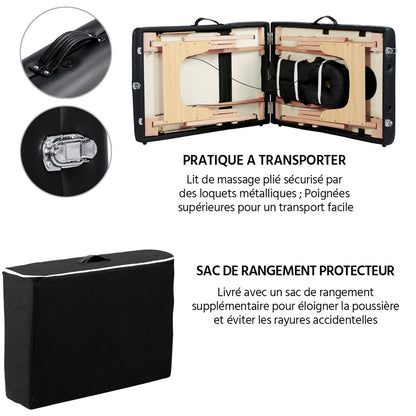 Costoffs Table de Massage Professionnelle 3 Sections Pliable - Hauteur Réglable (8 Niveaux) - Structure en Bois de Hêtre Rose Massif 250kg - Avec Dossier/Têtière/Repose-bras - Pour Clinique, Domicile, Salon de Beauté & Spa