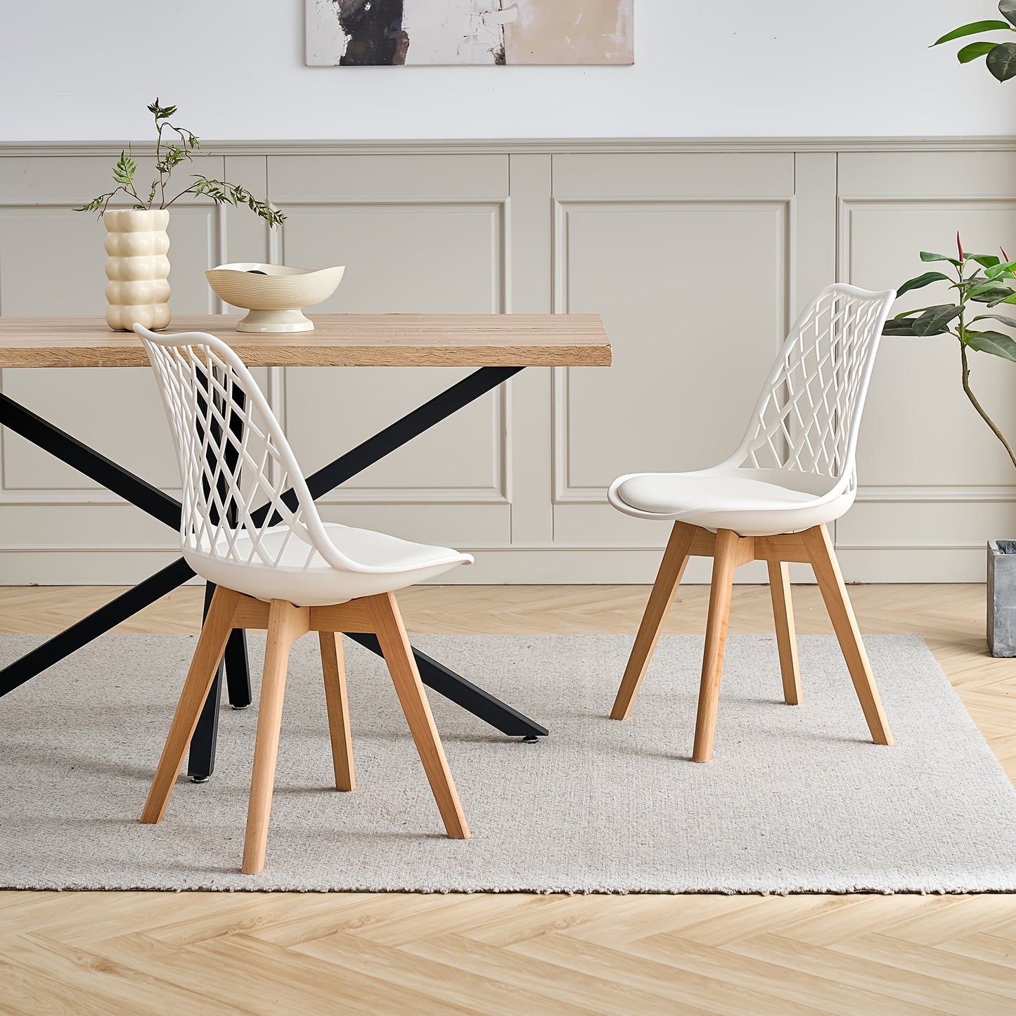 EGOONM Ensemble de 6 chaises de salle à manger, chaises de cuisine scandinaves - Design de dossier coquillage découpé, coussin en similicuir et pieds en bois de hêtre