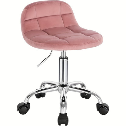 Tabouret de bureau 1x avec roulettes, chaise de coiffeuse à hauteur réglable, tabouret à bascule à roulettes avec dossier bas, tabouret de travail, hauteur d'assise 43,5-55 cm, velours