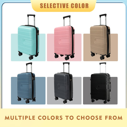 Valise PP de 20 pouces avec 6 couleurs vives, fermeture éclair lisse, sac en maille respirante, boucle fixe, cadenas à combinaison, levier réglable et roulettes à 360° pour un voyage pratique