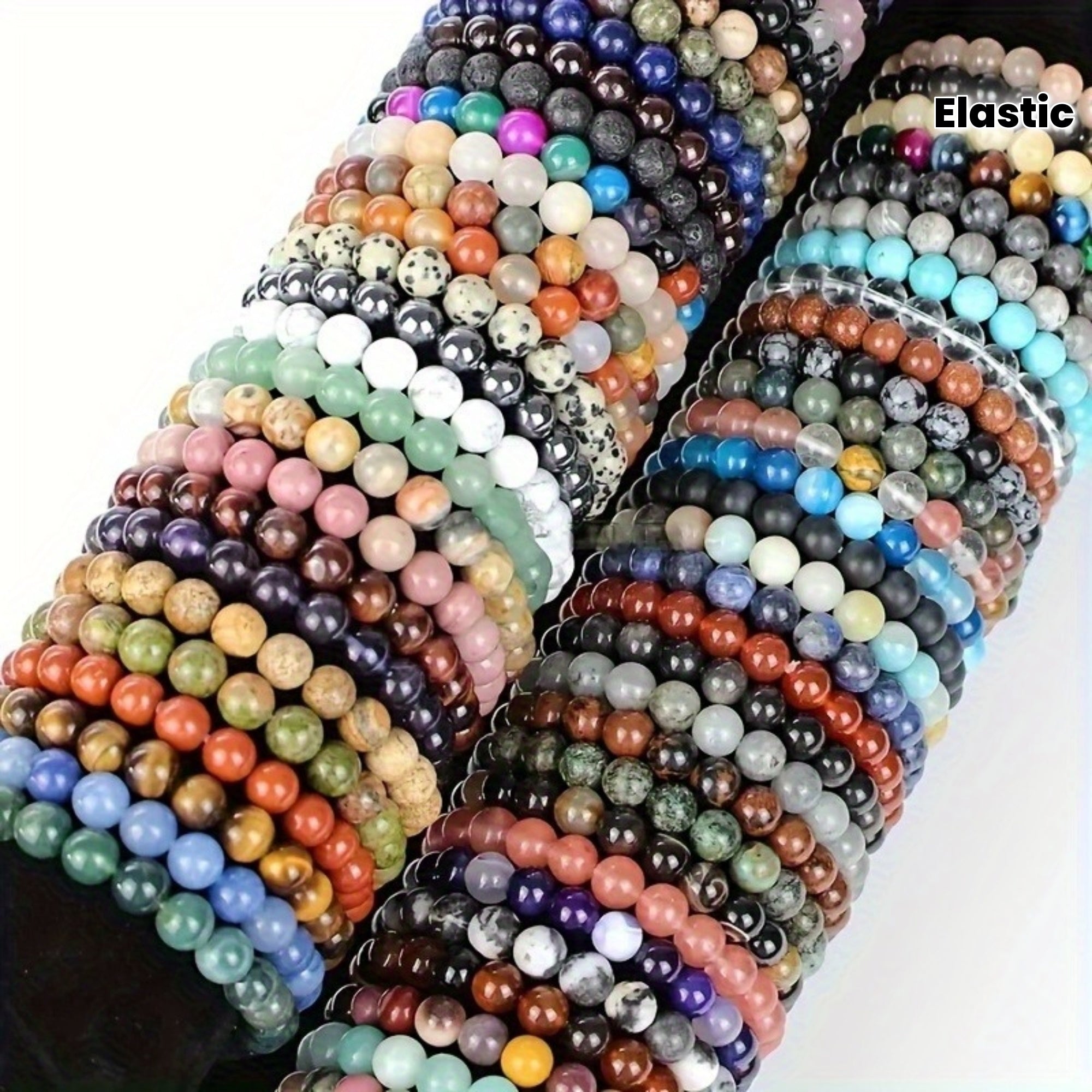 Ensemble de bracelets de perles de verre exquis et tendance de couleur aléatoire, 100 pièces, perles colorées en marbre et verre, motifs uniques, perles rondes de 8 mm en 8 couleurs au choix, conception élastique multicouche, convient aux hommes et aux fe