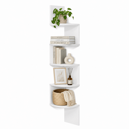 Étagère murale à 5 niveaux peu encombrante pour la maison - Support mural flottant zigzag, bibliothèque moderne pour cuisine, chambre, salon et bureau, dimensions 20 X 20 X 126 cm, accessoires pour la maison