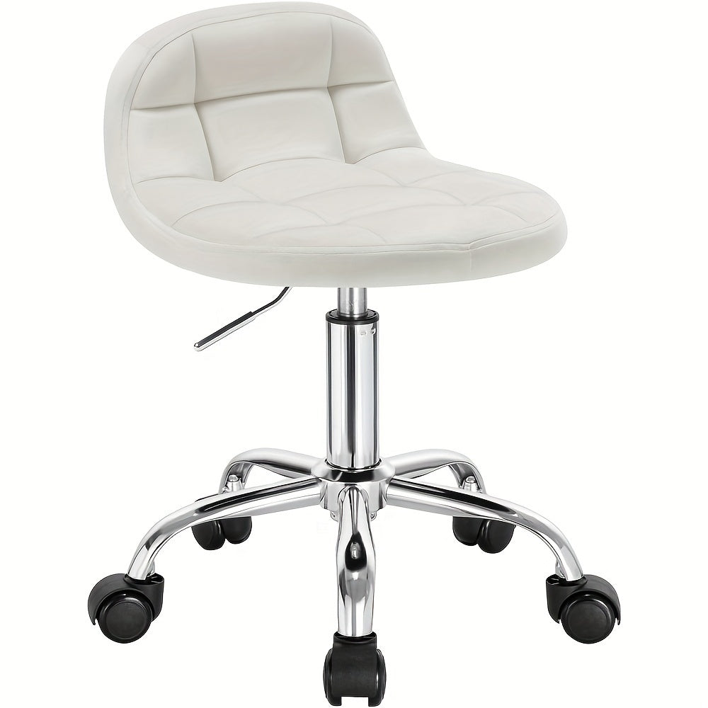 Tabouret de bureau 1x avec roulettes, chaise de coiffeuse à hauteur réglable, tabouret à bascule à roulettes avec dossier bas, tabouret de travail, hauteur d'assise 43,5-55 cm, velours