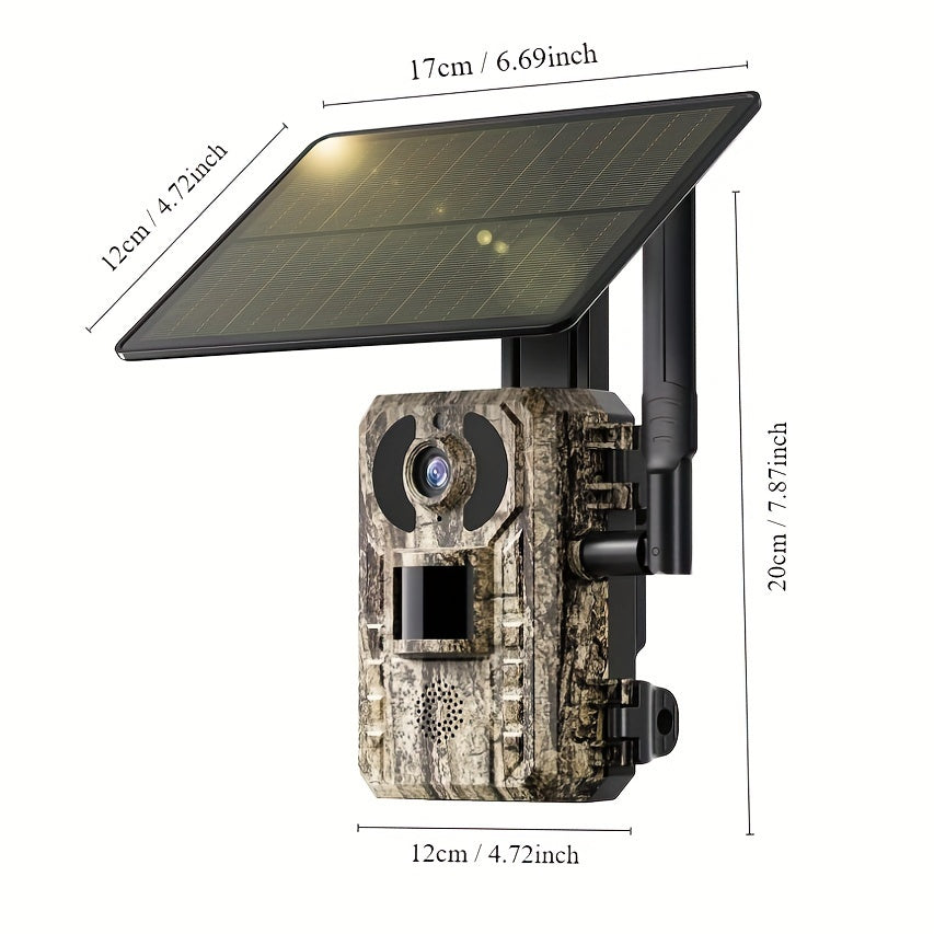 2 Caméras Cellulaires 4G LTE avec Vue en Direct 2.7K, Vision Nocturne Ultra HD, Carte SIM Intégrée, Accès Téléphonique à Distance, Fonction d'Activation de Mouvement en 0,2s, Panneau Solaire pour Zones sans Signal WiFi, Idéal pour la Chasse en Plein Air