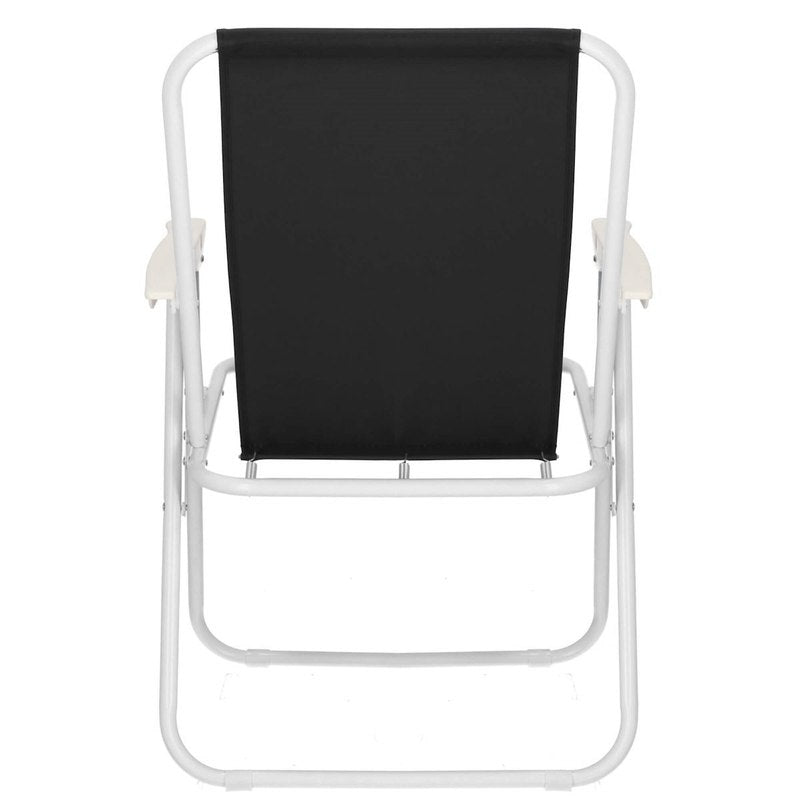 Chaise de plage pliante noire pour touristes, chaise de jardin compacte et légère avec cadre en acier anticorrosion et accoudoirs confortables, chaise de camping portable pour pique-nique, camping, balcon, pêche, forêt, vacances, extérieur, siège amélioré