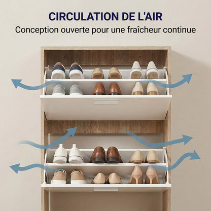 Meuble à chaussures avec 3 compartiments à abattant, armoire de rangement en bois pour jusqu'à 18 paires, organisateur d'entrée peu encombrant