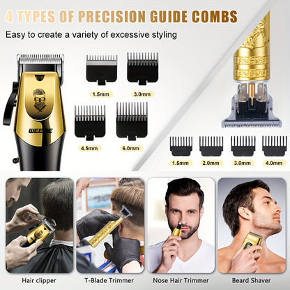 WEEME Ensemble de 4 tondeuses à cheveux électriques dorées pour hommes, outils de toilettage à domicile comprenant une tondeuse à cheveux électrique, un rasoir, un tondeuse à poils de nez et un tondeuse de précision, parfait pour la maison, la voiture ou