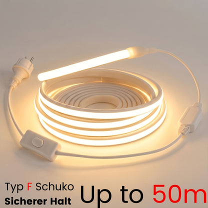 Ruban LED COB 220V 230V, Lampe d'éclairage intérieur flexible, 288 LED par mètre, Ruban adhésif à haute luminosité, Disponible en blanc ou blanc chaud pour la décoration de cuisine et de salle, Comprend une prise et un interrupteur EU