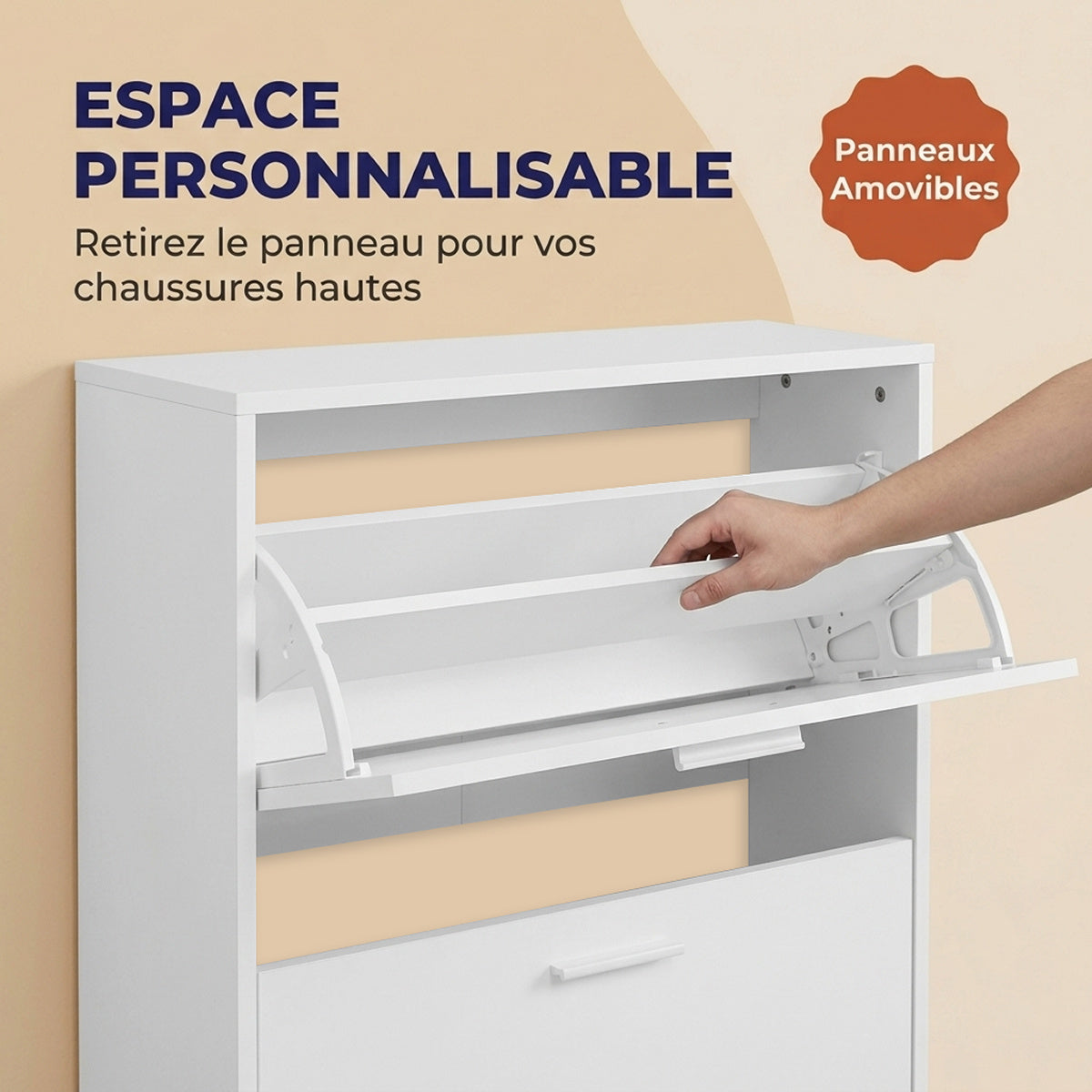 Meuble à chaussures avec 4 compartiments à rabat, armoire à chaussures en bois pour jusqu'à 24 paires, organisateur d'entrée peu encombrant