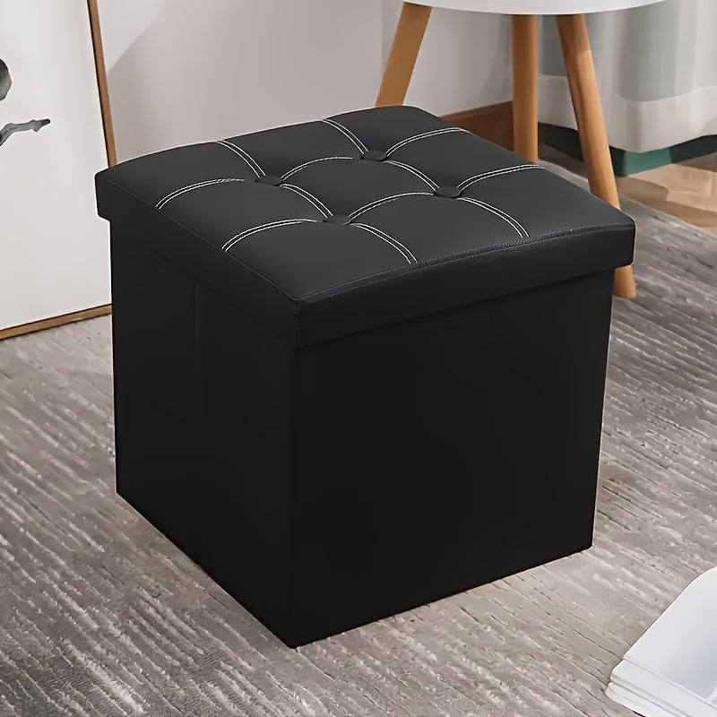 Tabouret de Rangement Pliable en Cuir à Double Couture, Matériau en Cuir Facile à Ranger, Grande Capacité de Charge Idéale pour S'asseoir, Tabouret de Changement de Chaussures pour Canapé, Banc de Rangement, Banc Long, Boîte Tabouret