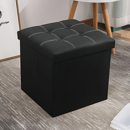 Tabouret de Rangement Pliable en Cuir à Double Couture, Matériau en Cuir Facile à Ranger, Grande Capacité de Charge Idéale pour S'asseoir, Tabouret de Changement de Chaussures pour Canapé, Banc de Rangement, Banc Long, Boîte Tabouret