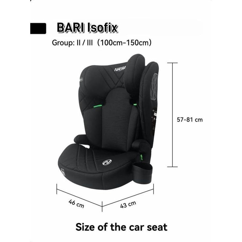 Bari, Siège auto enfant Isofix, I-size, 100-150 cm, environ 4-12 ans, Rehausseur siège auto enfant, Isofix, avec Protection Latérale, Appui-tête Réglable, Porte gobelet