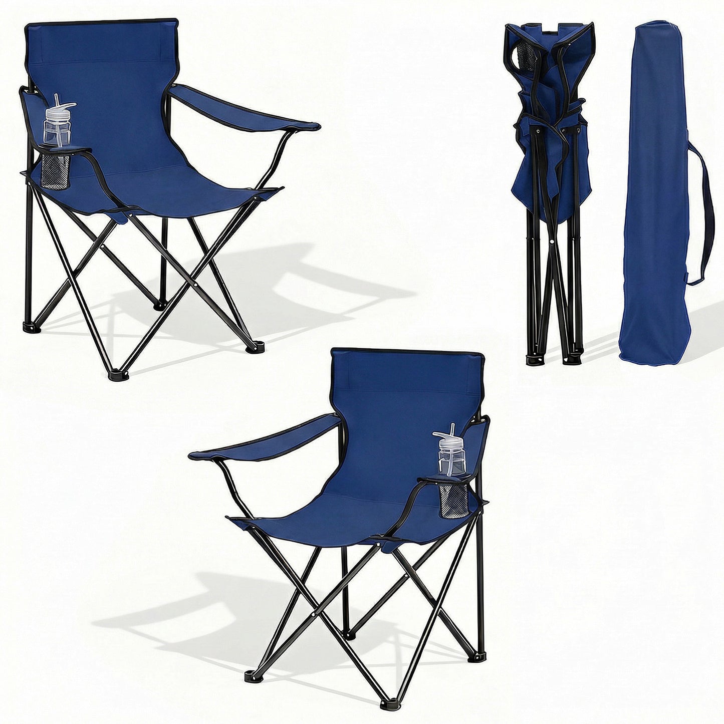 Chaise de jardin pliante Sunula, capacité 140 kg, chaise pliante d'extérieur stable avec porte-gobelet, tissu Oxford 600D, pour patio, balcon, terrasse, jardin - Sac de transport assorti inclus (1/2 pcs)