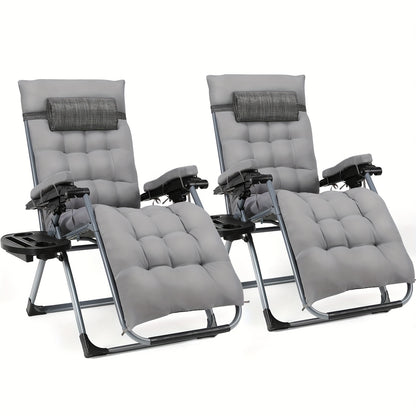 2 fauteuils d'extérieur, en tissu Teslin avec coussin de siège amovible, chaise de camping pliable, chaise de balcon, avec oreiller et porte-gobelet, capacité de poids 160 kg, gris/noir