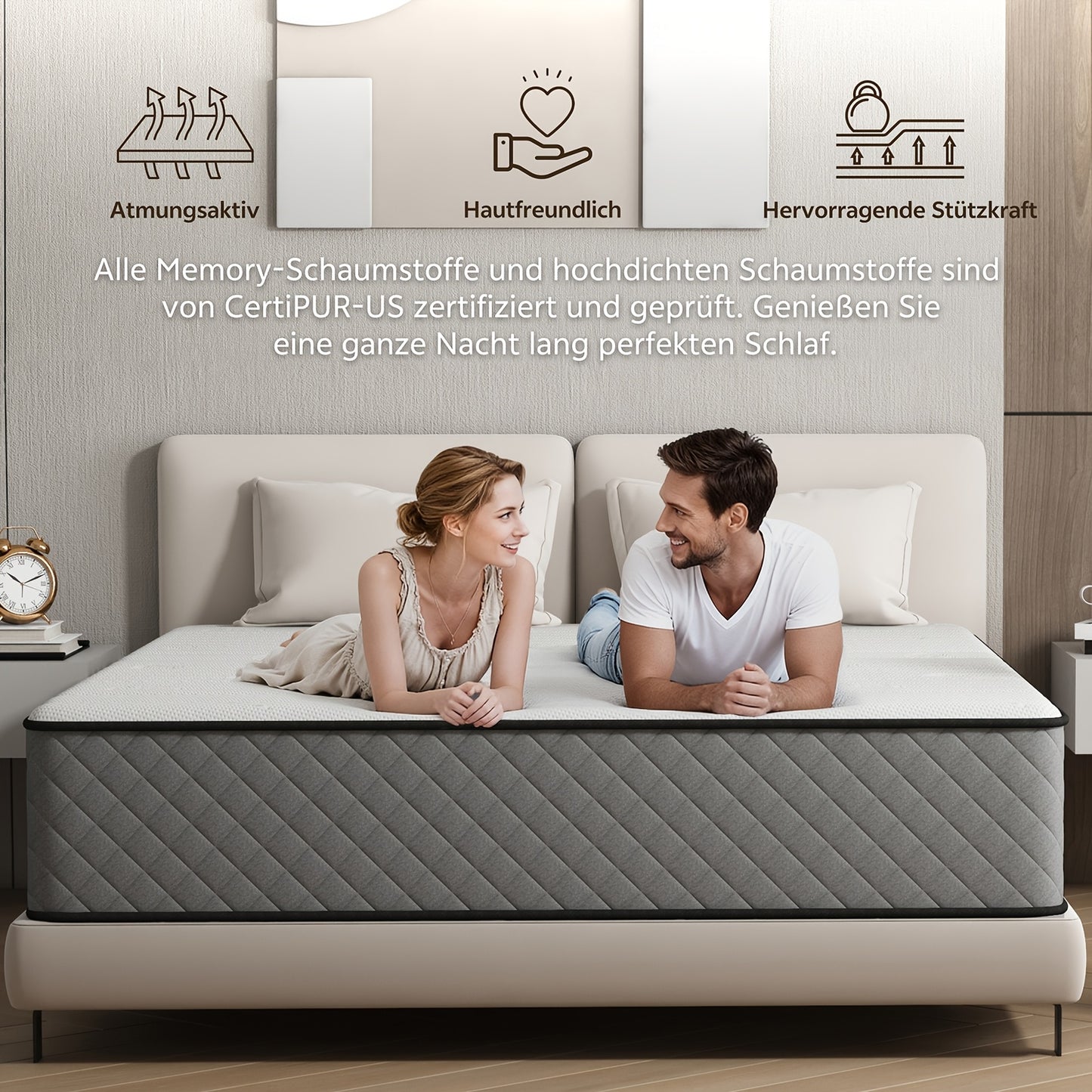 Matelas 7 Zones de Fermeté H3 Hauteur 25Cm/21Cm Matelas à Ressorts en Sac avec Mousse à Mémoire de Forme Lit Matelas Respirant & Ergonomique Noyau à Ressorts