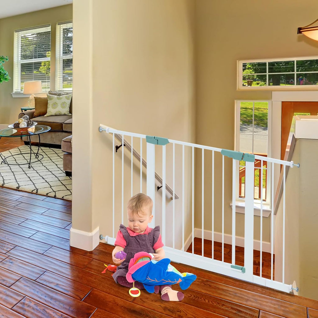 Barrière de porte pour bébé 80 - 132 cm, protection d'escalier en métal sans perçage, grille de sécurité pour bébé à fixation par pression, fermeture automatique pour bébés et animaux de compagnie