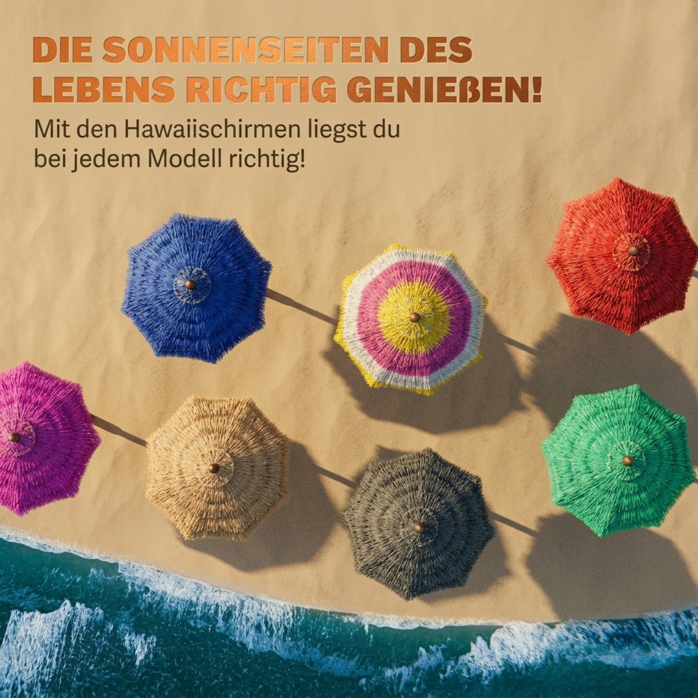 Parasol de plage Hawaï Ø160Cm Hauteur Réglable Protection UV 30+ Grand Rond Balcon Plage Parasol en Paille Parasol de Plage Parasol Hawaïen Marron