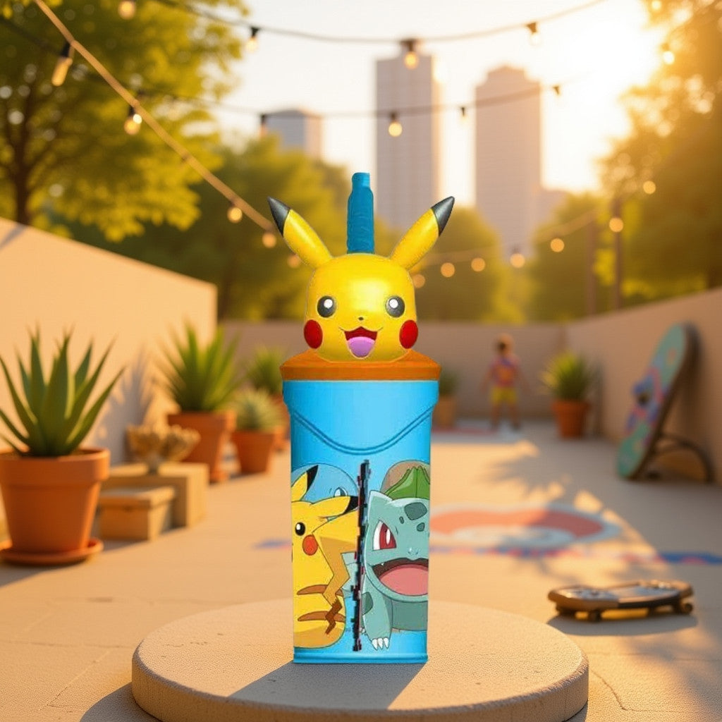 POKÉMON - Tasse de 360 ml avec Paille et Personnage 3D pour Enfants - Pikachu