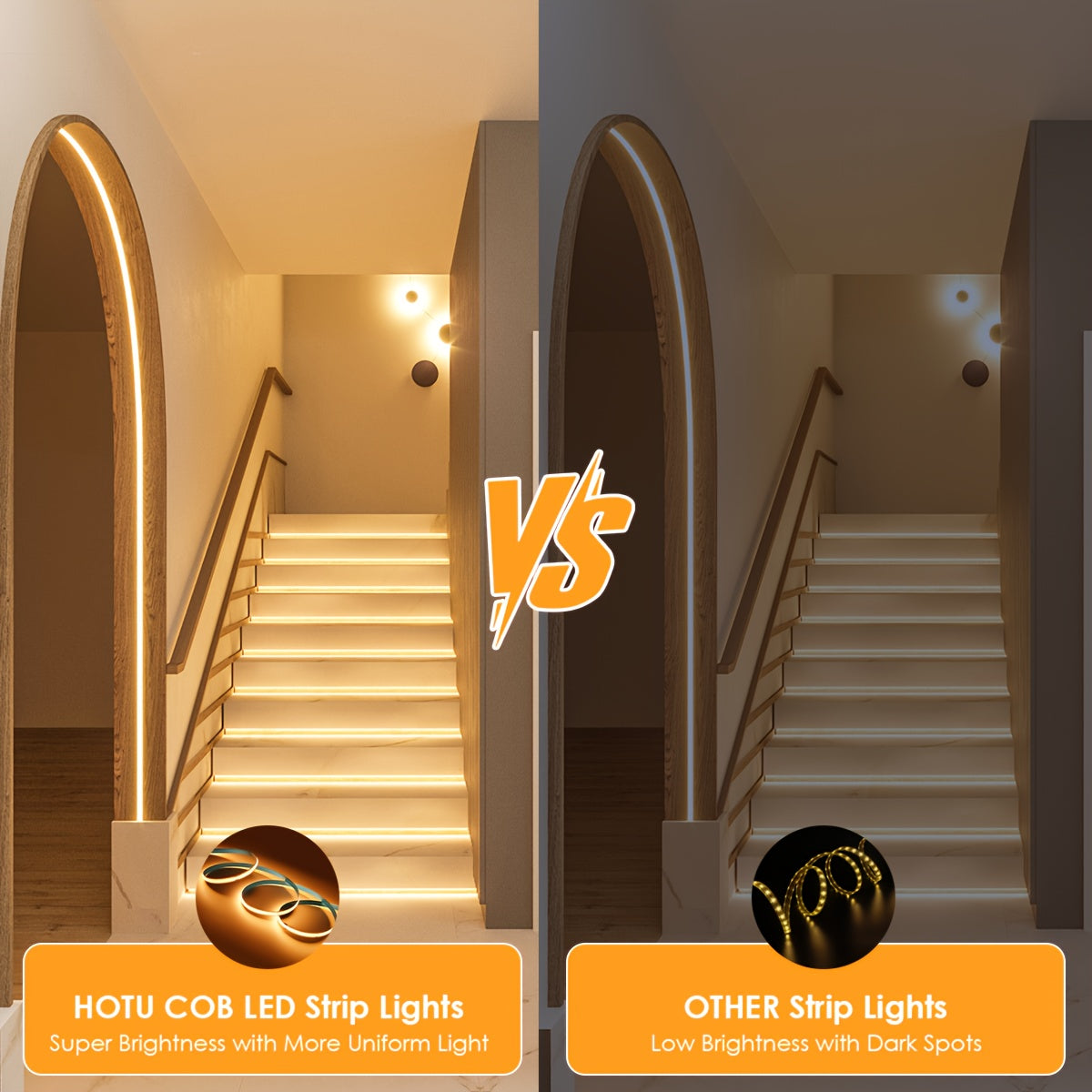 Bande Lumineuse LED COB HOTU, Alimentation USB Flexible Auto-Adhésive Découpable 400 Lampes, Conception Mètre Sans Faisceau pour Meubles Armoire, Base de Cuisine, Éclairage Ambiant Chambre Blanc Chaud, Couleur Lumière du Jour Réglable